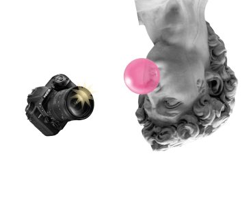 vapor wave statue with a Canon